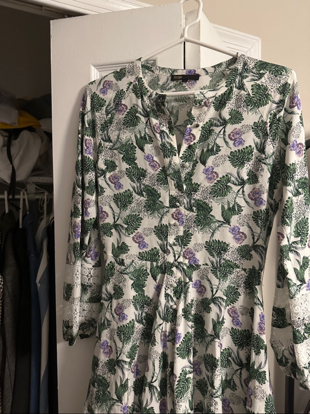 Maje Green & Purple Botanical Print Blouse